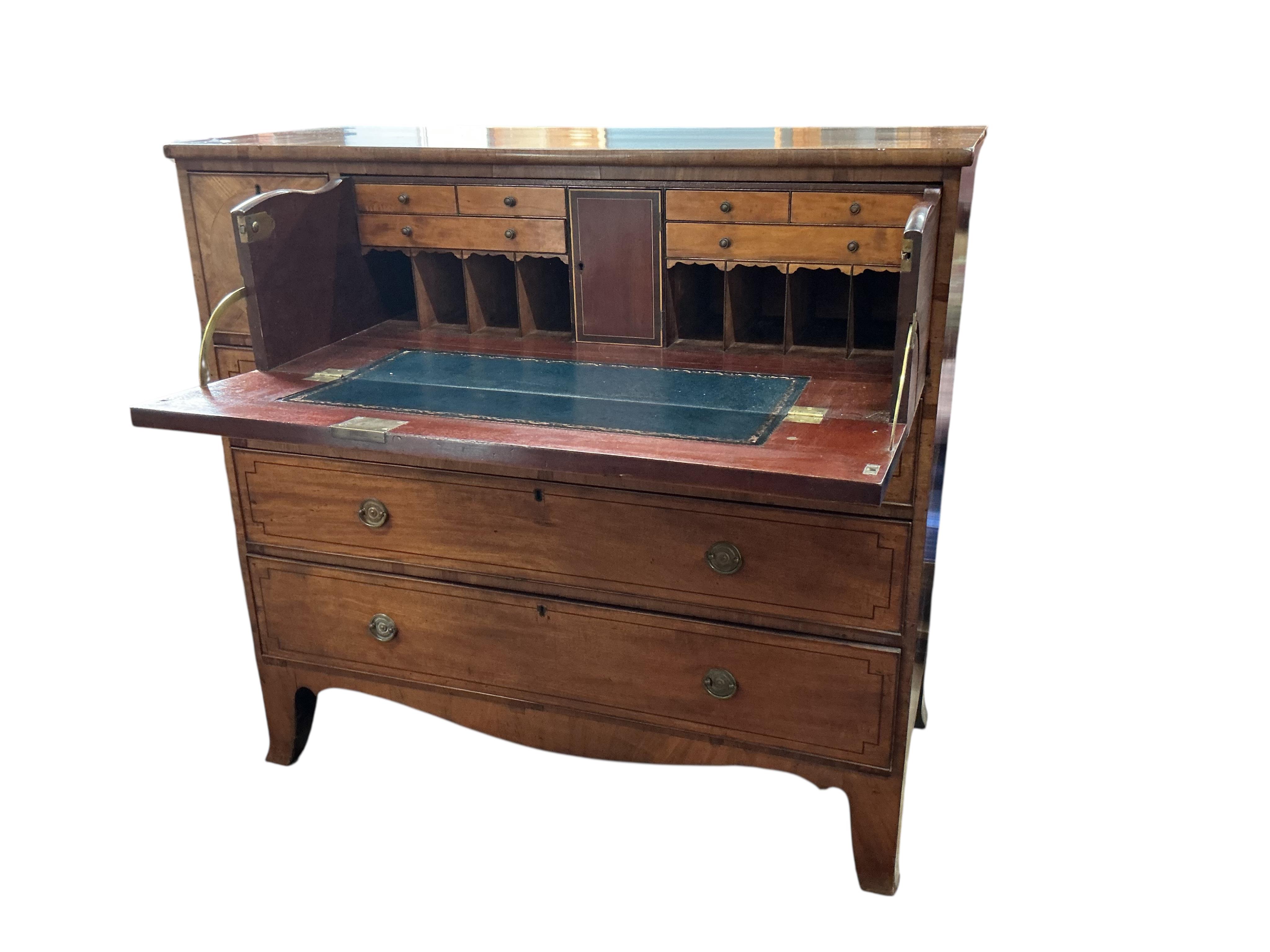 A George IV inlaid mahogany secretaire chest, width 124cm, depth 56cm, height 118cm